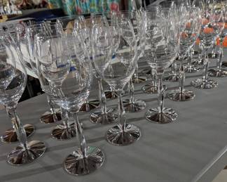 Nambe Fred Bould Twisted Silver Wine Glasses and Water Goblets