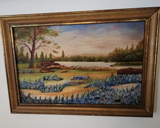 primitive blue bonnet painting