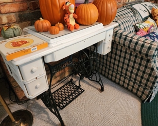 antique sewing machine made into table