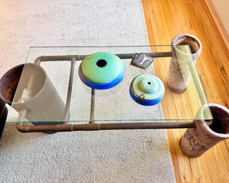 Amazing metal, glass and ceramic coffee table art piece!