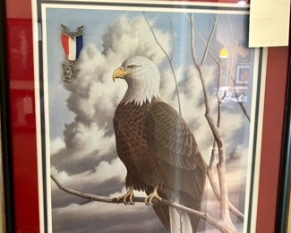 John Bald Signed Eagle Print with Vintage Eagle Scout Patch