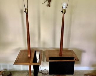 Laurel Lamp Company Walnut Floor lamps with leather magazine swag original 