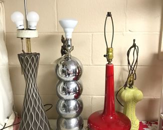 Gerald Thurston - Same as tv show Dexter apartment, Chrome stacked balls, Red ceramic & Green Ceramic Lamps