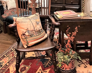 Sailing vessel pillow in an antique Windsor chair