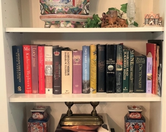 Rose Medallion planter, books, and Imari vases