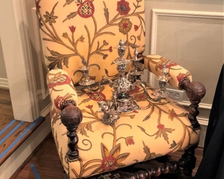 Barley twist antique upholstered chair