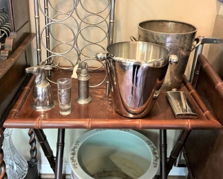 Wine rack; champagne buckets; TV trays (as is)