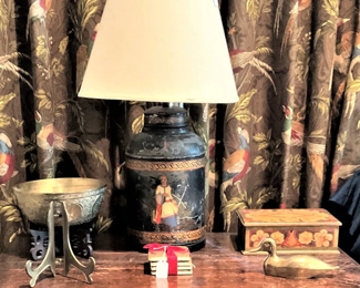 Asian style lamp; brass accessories