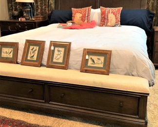 King size sleigh bed with attached bed bench