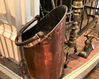 Antique fireplace copper kindling bucket