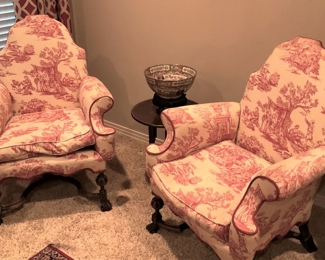 Coordinating antique chairs with toile upholstery (seats - as is)