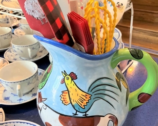 Rooster pitcher and utensils