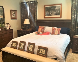 King size sleigh bed with attached bed bench