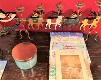 Vintage Folk Art metal Santa and reindeer