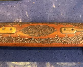 Antique large fork and knife in decorative handmade sheath