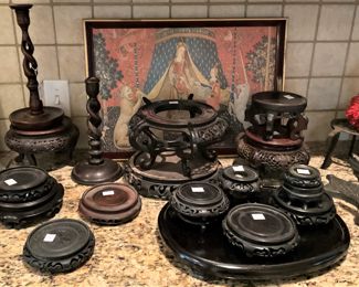 Barley twist candlesticks; assorted bases for bowls and figurines