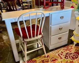 White Wooden 3-Drawer Desk and Chair