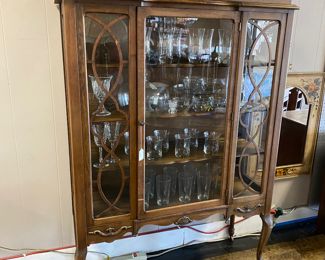 c.1940's Mahogany China Cabinet with Glass Sides and Wooden Shelves