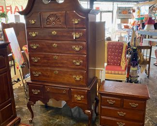 Queen Anne, Mahogany,  2-Piece High Boy Chest and Night Stand