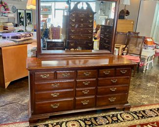 9 Drawer, Mahogany Dresser, with Matching Mirror 