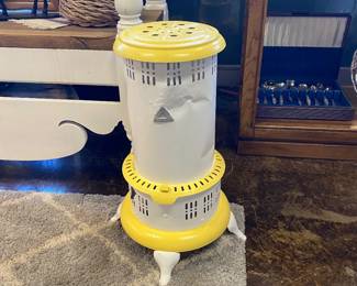 Painted Antique Kerosene Heater, makes a great side table inside or outside 