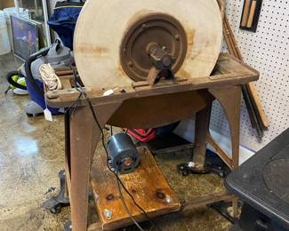 Large Antique Stone Grinding Wheel on Metal Base