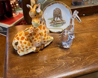 c.1943-1976 Silverbrook Art Glass Works, Suffolk, NY, Hand Blown Glass Giraffe AND a 9" Ceramic Giraffe "Piggy Bank"