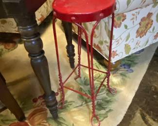Small Red Metal Vintage Stool