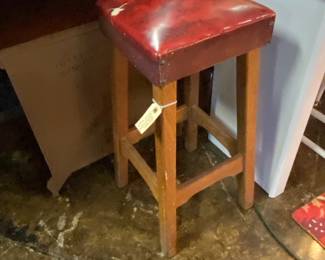 Red Top Wooden Stool