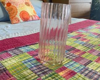 11" Vintage Pink Ribbed Vase