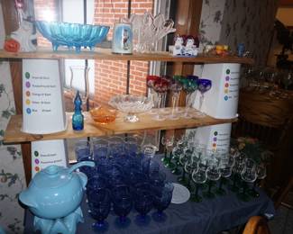 Frankoma soup tureen, fruit bowls, stemware