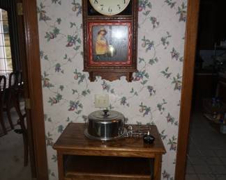 cabinet, cake carrier,  Biscuit Company clock