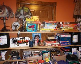 games, puzzles, lamps, decor