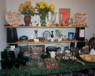 kitchen items, emerald green glass