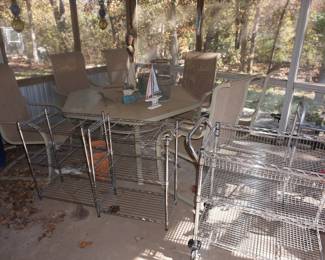 patio table and chairs, rolling cart
