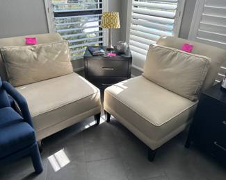 Pair of linen slipper chairs