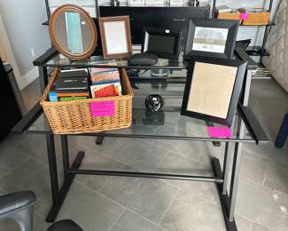 Nice 2 tier glass and metal desk, DVD's