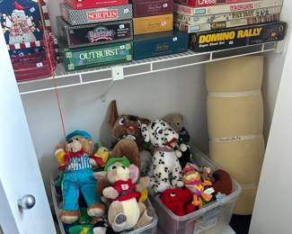 Games and stuffed animals, beanie babies