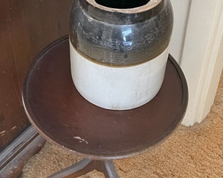 Vintage table and earthenware crock