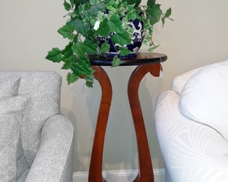 Wood plant stand and faux plants