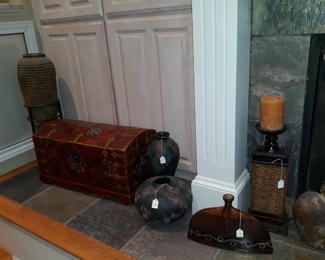 Decor including Tony Evans Raku pottery