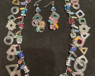 MID CENTURY MODERN NECKLACE AND EARRINGS 