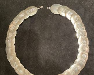 MODERNIST NATIVE ANERICAN STERLING NECKLACE BY YELLOWHORSE, SIGNED 