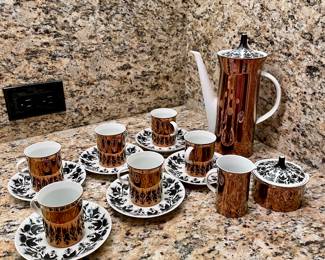 ROSENTHAL GERMANY “HILTON” PATTERN COPPER LUSTRE COFFEE SET designed by BJÖRN WIINBLAD. 