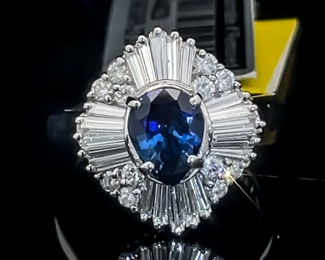 Exquisite 2.20 Carat Natural Blue Sapphire & Diamond Ballerina Cocktail Cluster Ring in Platinum w/ GIA Report; $8,900+ Retail
