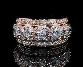 1.50 Carat Diamond 5-Large Cushion Clusters Ring in 14k Rose Gold $4900 Retail