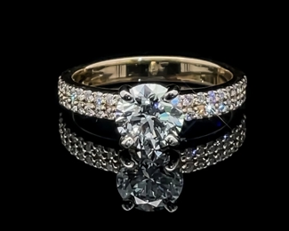 1.55ct Diamond Round Brilliant Double Band Engagement Ring in 14k Yellow Gold - VVS Clarity/D Color
