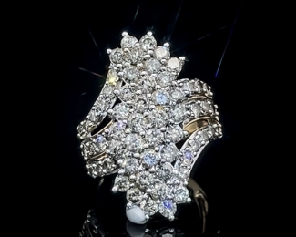 4.00 Carat Diamond Cluster Cascade Triple Split Shoulder Shank Ring in Gold; $4900