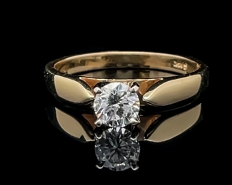 1/2 Carat Round Brilliant Cut Diamond Solitaire Cathedral Ring in 14k Yellow Gold w/ Independent Appraisal; $2,150 Retail