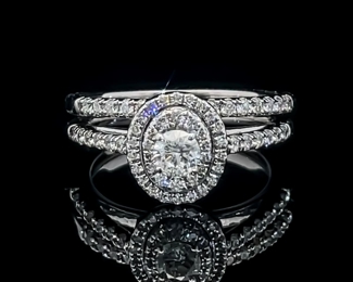 1.25 Carat Diamond Miracle Halo Engagement Ring & Wedding Band 2-Piece Bridal Set in 14k White Gold, Elegant & Graceful Slim Band Design